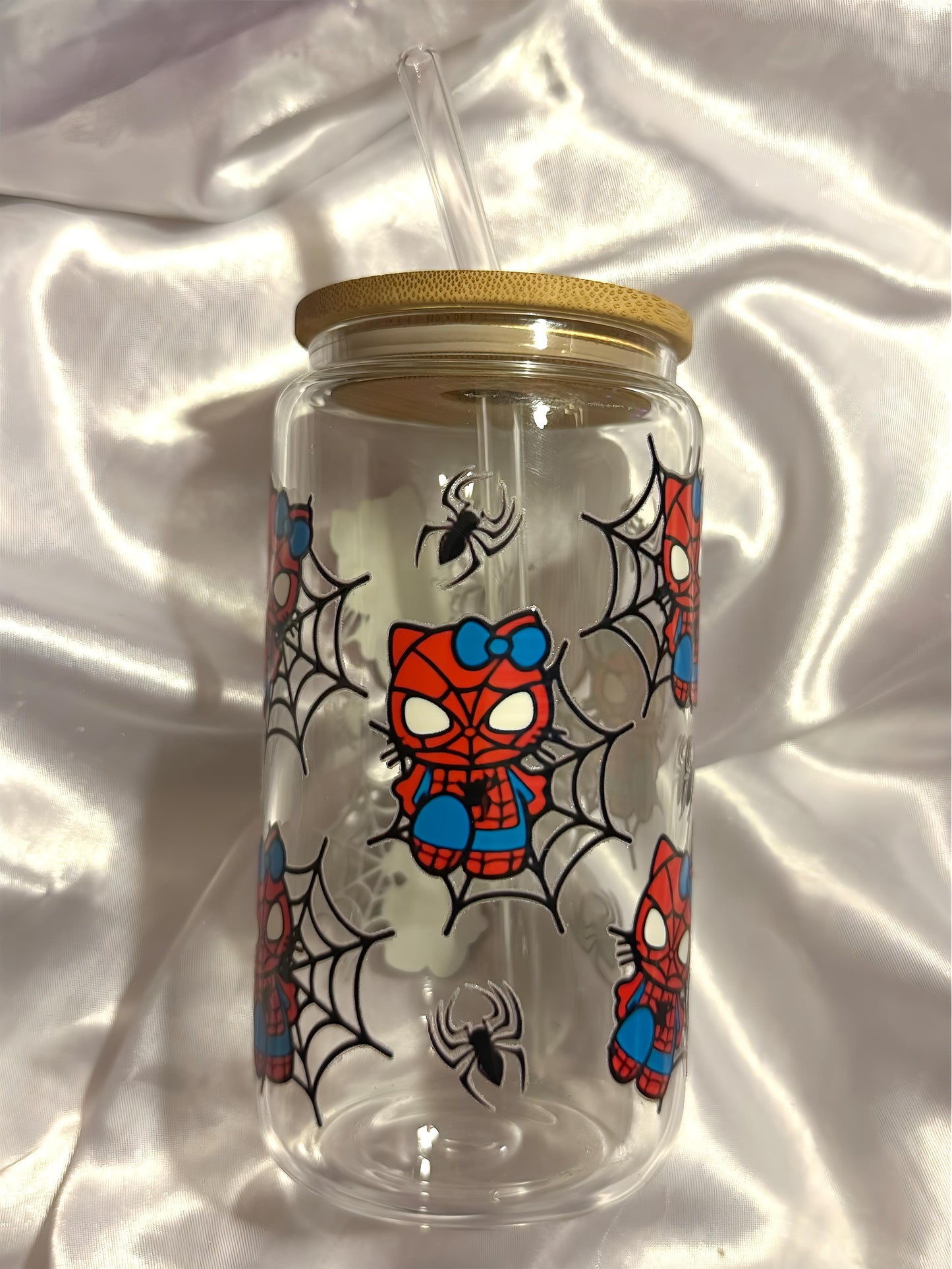 hello kitty spiderman glass cup ♡